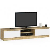 Akord - Meuble tv pour salon Chêne Artisan 160 cm 2 portes façade Blanche 2 étagères 160x40x33 cm