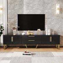 Eifson - Meuble tv 170 cm, avec deux portes texturées sculptées, deux tiroirs, finition brillante, poignées et pieds dorés, adapté pour salon et