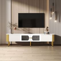 Hauss Spole - Meuble tv 170x34x50cm avec tiroirs, 2 portes, poignées et pieds dorés, rangements pour salon, blanc