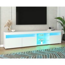 Meuble TV 180cm pour salon et chambre avec LED - style moderne - Blanc