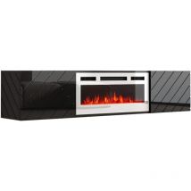 Meuble TV 183x38x35 cm Noir brillant/noir mat ROTA avec cheminée intégrée blanche meuble Hi-fi mural