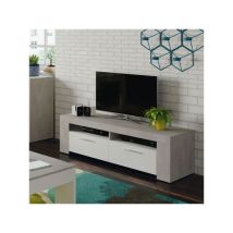 Meuble TV 2 portes 2 niches Blanc/Béton ciré clair - RUINUI - L 120 x l 42 x H 40 cm