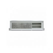 TMM - Meuble tv 2 portes 2 niches Blanc/Béton ciré à LEDs - rodio - l 170 x l 52 x h 49 cm