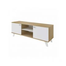 TMM - Meuble tv 2 portes Bois/Blanc - quiruta - l 140 x l 40 x h 51 cm