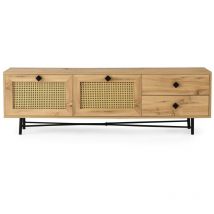 Cotecosy - Meuble tv en aggloméré et cannage Hapsiyas