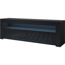 Muebles Bonitos - Meuble tv 2 portes Meuble tv de salon avec led 140x50x35cm Modèle Aker Noir Finition brillante