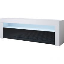 Muebles Bonitos - Meuble tv 2 portes Meuble tv de salon avec led 140x50x35cm Modèle Aker Blanc et Noir Finition brillante