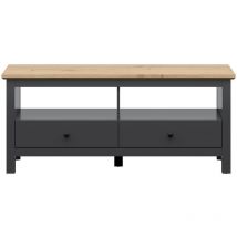 Petits-meubles - Meuble tv 2 tiroirs 2 niches 137 cm Duck Gris anthracite et Bois