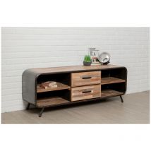 DELORM Meuble TV 2 tiroirs, 4 niches en teck recyclé avec un style Fusion - 150 cm