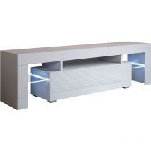 Muebles Bonitos - Meuble tv 2 tiroirs Meuble tv de salon avec led 160x45x35cm Modèle Unai Blanc Finition brillante