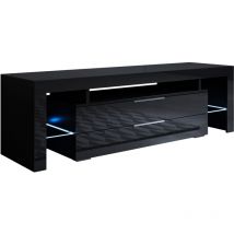 Muebles Bonitos - Meuble tv 2 tiroirs Meuble tv de salon avec led 160x53x35cm Modèle Selma Noir Finition brillante