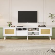 Hauss Spole - Meuble tv 200x40x49 cm, 2 portes, 1 tiroir, 3 compartiments ouverts, pouvant accueillir tv 90', blanc