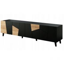 Meuble TV 200x52x42 cm noir mat/noir + chêne artisanal VISO meuble Hi-fi luxueux sur pieds
