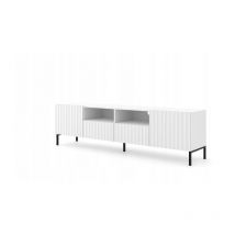 Meuble TV 200x56x42 cm blanc mat VAGUE 2D2S meuble Hi-fi luxueux sur pieds noir