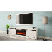 Meuble TV 200x57x35 cm blanc brillant Avec Cheminée chauffante intégrée GRANGE meuble Hi-fi à poser