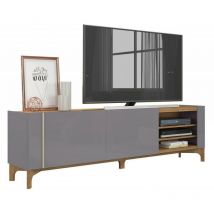 Beaux Meubles Pas Chers - Meuble tv 72 Pouces Gris et Chêne 2 Portes Coulis. 5 Niches l 203 h 59.5 p 40 cm