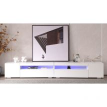 Meuble TV 240cm - avec éclairage LED variable, 4 portes, 2 étagères - 240 x 35 x 39cm - Blanc