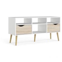 Tvilum - Meuble tv - 4 niches 2 tiroirs - Blanc / Chene - 117,2 x 39,1 x 57,4 cm