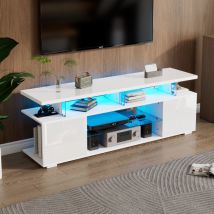 Okwish - Meuble tv 40x150x53 cm avec éclairage led et grands espaces de rangement, pour téléviseurs 60 pouces, blanc