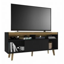 Beaux Meubles Pas Chers - Meuble tv 55 Pouces Maxi Noir et Chêne 5 Niches l 136 h 62.5 p 36 cm