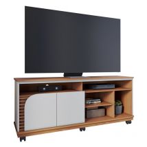 Beaux Meubles Pas Chers - Meuble tv 65 Pouces Chêne et Blanc 2 Portes 7 Niches Roulettes l 150 h 63.2 p 39.3 cm