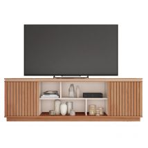 Beaux Meubles Pas Chers - Meuble tv 72 Pouces Chêne et Blanc 2 Portes 8 Roulettes l 180 h 57 p 38 cm
