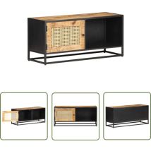 Maison Chic - The Living Store Meuble Tv 90x30x40 Cm Bois De Manguier Brut Et Canne Naturelle - Meubles Tv - Meuble Tv - Meuble Tv Design - Meuble Tv 