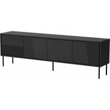 Bim Furniture - Meuble tv abudabi 200 cm 4D quatre portes panneau mdf façade fraisée noir mat