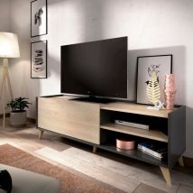 Meuble tv Asinara, Buffet bas pour le salon, Buffet tv pour le salon, 155x43h47 cm, Chêne et Anthracite - Dmora