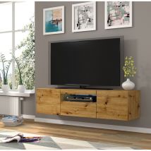 Meuble TV suspendu ou au sol 150x42x37Cm STAND AURA Chêne