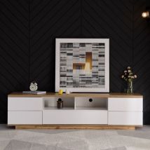 Hauss Spole - Meuble tv avec 2 compartiments ouverts et 5 portes, 180x38x46 cm bouffet table tv, Blanc