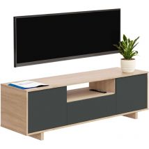 Meuble TV avec 3 portes et compartiment ouvert, Buffet moderne, Buffet design, Buffet de salon moderne, 150x41h46 cm, Couleur chêne