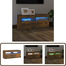 Vidaxl - Meuble tv avec lumières led Chêne fumé 90x35x40 cm - Meuble Tv - Meuble Téléviseur - Meuble Led - Luminaire Led - Décoration Intérieure