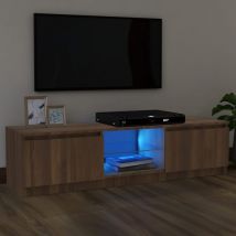 Maison Chic - Meuble tv, Banc tv, Armoire de rangement avec lumières led chêne marron 120x30x35,5 cm FR354524