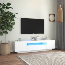 Bonnevie - Meuble tv avec lumières led pour Salon - Armoire tv Blanc 160x35x40 cm BV101436