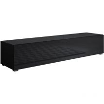 Meuble tv avec pieds 2cm 1 porte Meuble tv de salon 160 x 32 x 40cm Modèle Luke H2 Noir Finition brillante
