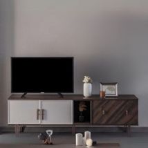 Toscohome - Meuble tv avec portes Mozambik finition spatulée 195x60H cm - Merlin