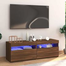 Maison Chic - Meuble tv, Banc tv, Armoire de rangement avec lumières led chêne marron 120x35x40 cm FR278241
