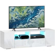Homcom - Meuble tv banc tv led 2 étagères placards blanc laqué
