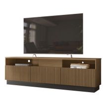 Meuble TV Bar 75 Pouces 4 Portes 5 Niches Noyer et Noir L 200 H 60.4 P 42 cm