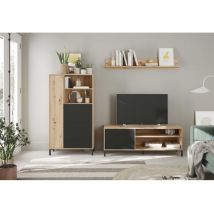Fores - Meuble tv 49x135x40 cm chêne et gris anthracite avec une étagère - Roma