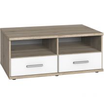 Pegane - Meuble tv bas coloris Imitation chêne San Remo, rechampis blanc - Longueur 92 x Hauteur 38 x Profondeur 58 cm