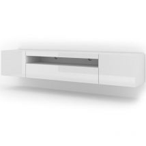 Salone Srl - Meuble tv Aura 200x37x42H Cm meuble suspendu ou au sol avec pieds Corps: blanc mat, façades: blanc brillant