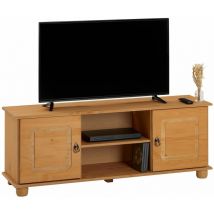 Meuble TV en pin BELFORT, 2 portes + 2 niches, finition teintée/cirée