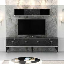 Homemania - Porta tv con Pensile Bientv 180 Effetto Marmo Nero Argento