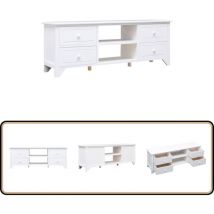 Meuble tv Blanc 108x30x40 cm Bois de Paulownia solide - Meubles Tv - Meuble Tv Blanc - Meuble Tv Bois - Rangement Tv - Console Tv