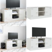 Meuble tv blanc 99x39x44 cm acier - Meubles Tv - Meuble Tv - Buffet Tv - Banc Tv - Mobilier Salon - Home & Living