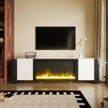 Meuble TV blanc avec électrique effet flamme (sans fonction de chauffage)