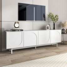 Wishdor - Meuble tv blanc, meuble tv bas, panneaux d'insertion réglables, pour salon, chambre