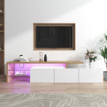 Fortuna Lai - Meuble tv brillant 197.5 l x 39 b x 42H(cm), style moderne, espace de rangement pratique, aspect bois, étagères en verre, éclairage